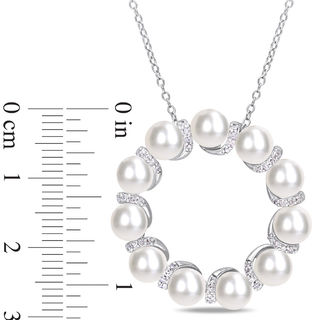 5.0-5.5mm Freshwater Cultured Pearl and 0.19 CT. T.W. Diamond Wreath Pendant in Sterling Silver