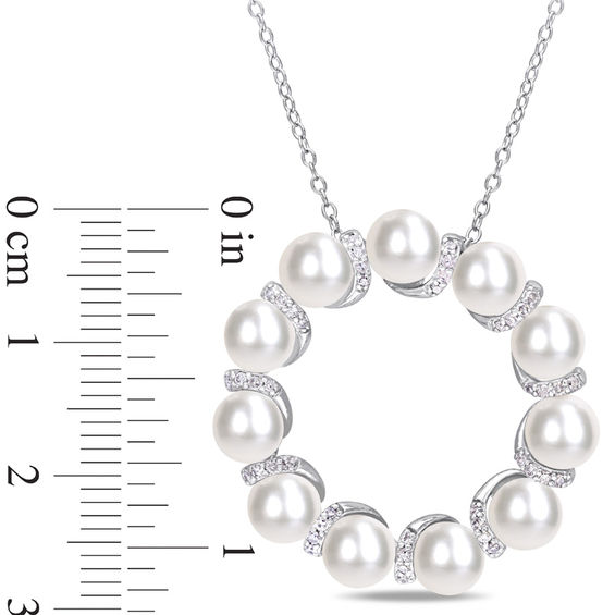 5.0-5.5mm Freshwater Cultured Pearl and 0.19 CT. T.W. Diamond Wreath Pendant in Sterling Silver