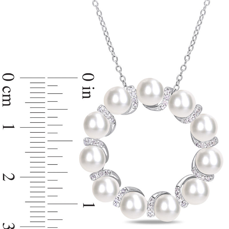 5.0-5.5mm Freshwater Cultured Pearl and 0.19 CT. T.W. Diamond Wreath Pendant in Sterling Silver