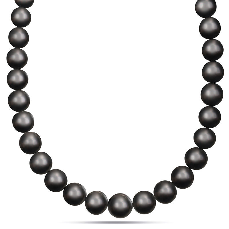 13.0 - 14.0mm Black Cultured Tahitian Pearl Strand Necklace and 0.06 CT. T.W. Diamond Ball Clasp in 14K White Gold