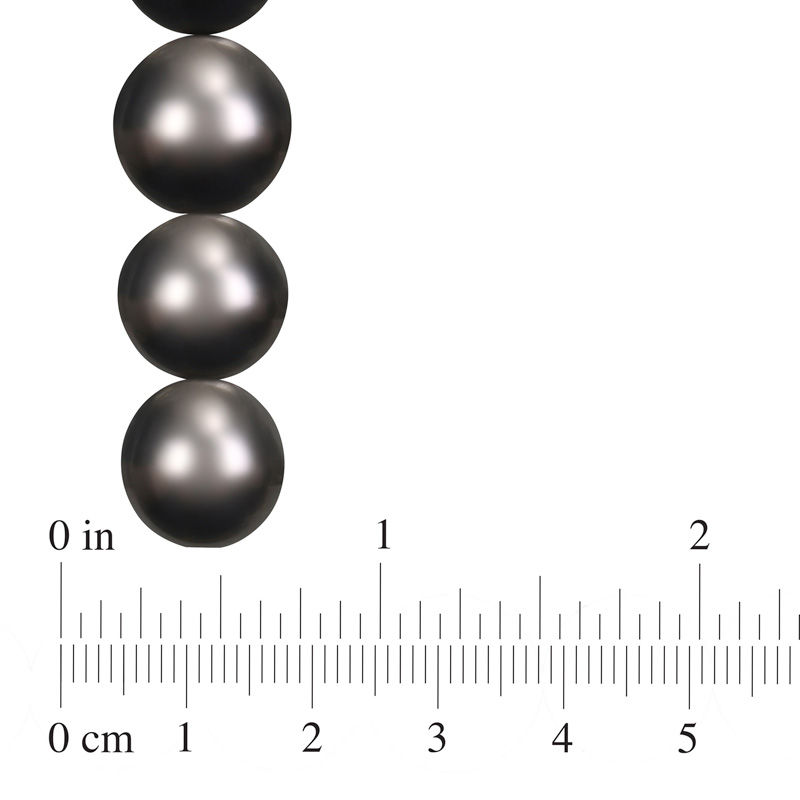13.0-14.0mm Black Tahitian Cultured Pearl Strand Necklace and 0.06 CT. T.W. Diamond Ball Clasp in 14K White Gold
