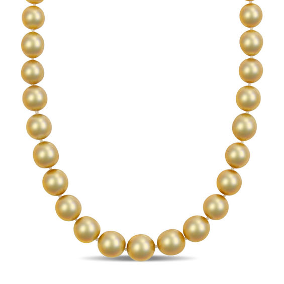 10.0-12.5mm Golden Cream South Sea Cultured Pearl Strand Necklace and 0.06 CT. T.W. Diamond Ball Clasp in 14K Gold