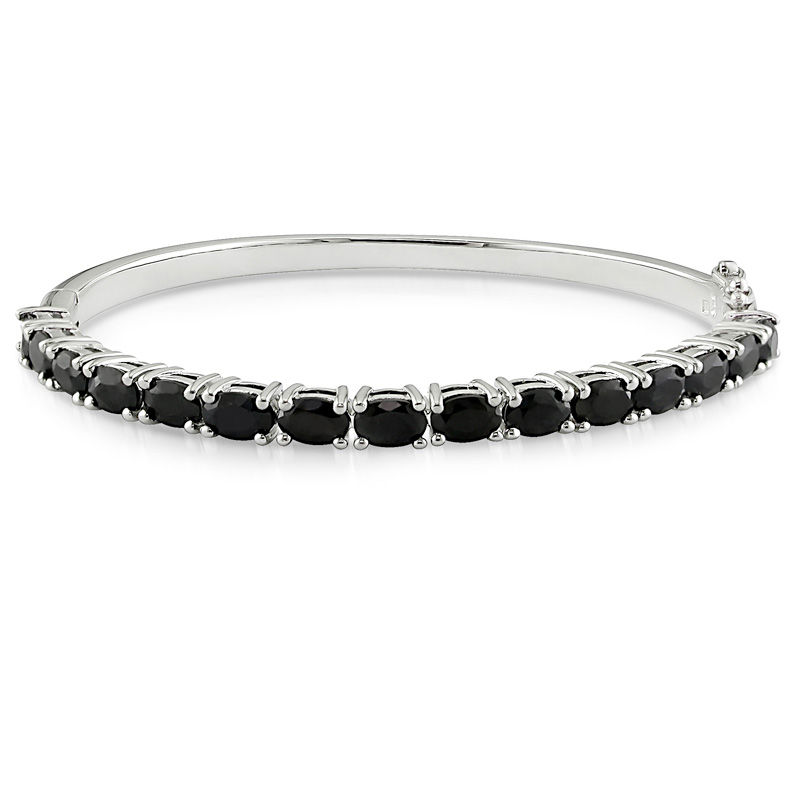 Sideways Oval Black Sapphire Line Bangle in Sterling Silver|Peoples Jewellers