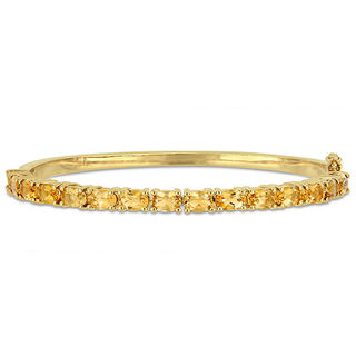 Sideways Oval Citrine Line Bangle in Sterling Silver with Yellow Rhodium