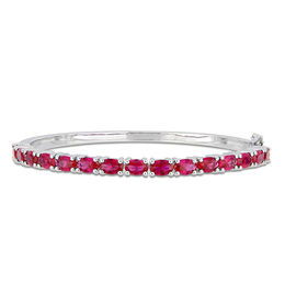 Sideways Oval Lab-Created Ruby Line Bangle in Sterling Silver