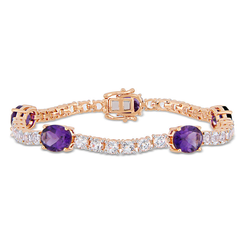 Oval Amethyst and White Topaz Line Bracelet in Sterling Silver with Rose Rhodium - 7.25"|Peoples Jewellers