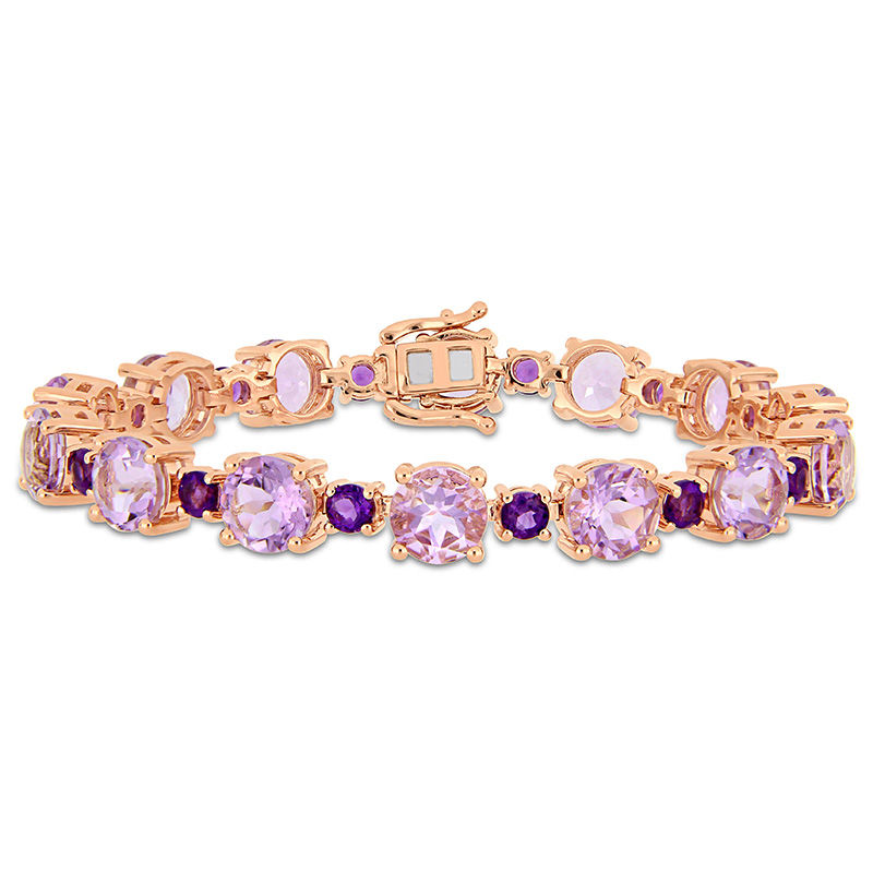 Alternating Amethyst Bracelet in Sterling Silver with Rose Rhodium - 7.25"|Peoples Jewellers