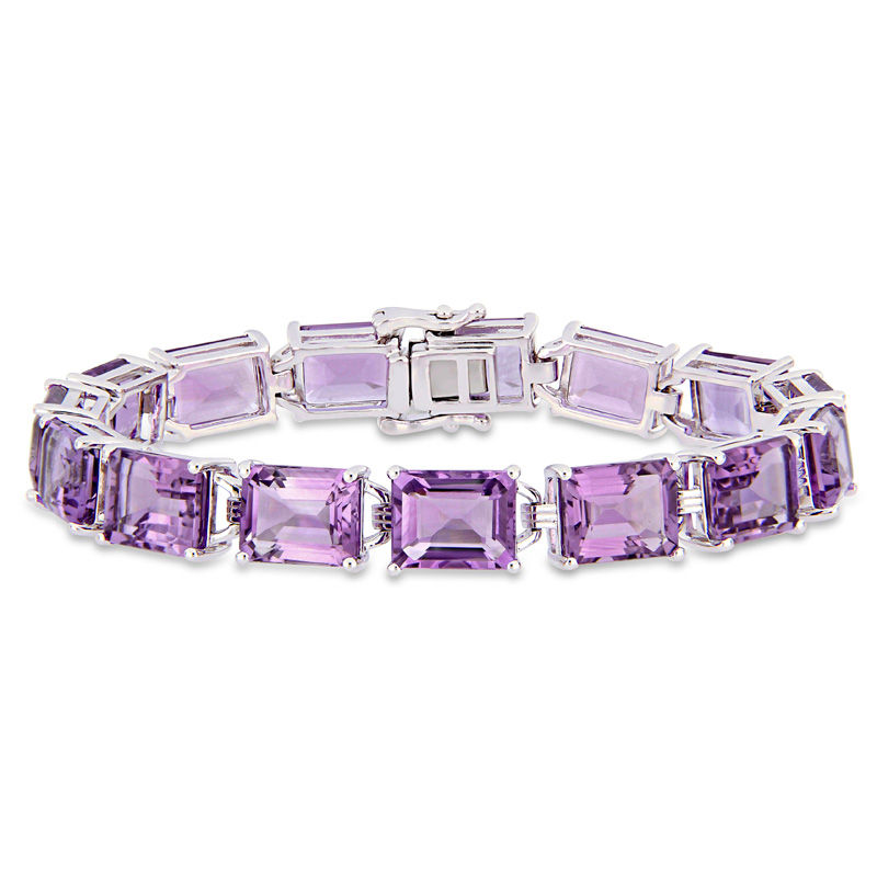 Emerald-Cut Amethyst Line Bracelet in Sterling Silver - 7.25"|Peoples Jewellers