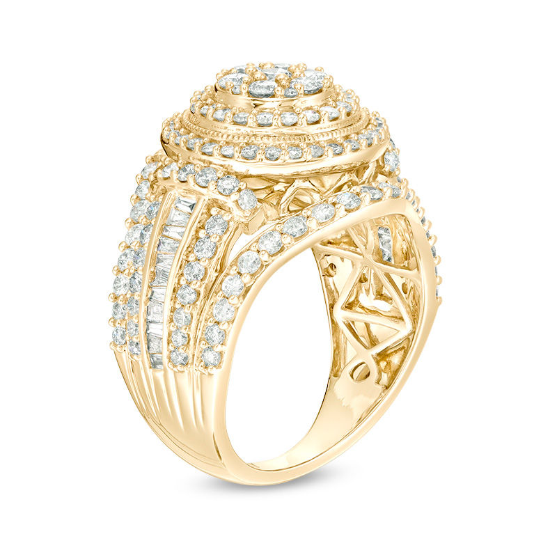 Main Image 2 of 2.00 CT. T.W. Composite Diamond Frame Multi-Row Vintage-Style Engagement Ring in 10K Gold