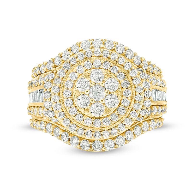 2.00 CT. T.W. Composite Diamond Frame Multi-Row Vintage-Style Engagement Ring in 10K Gold