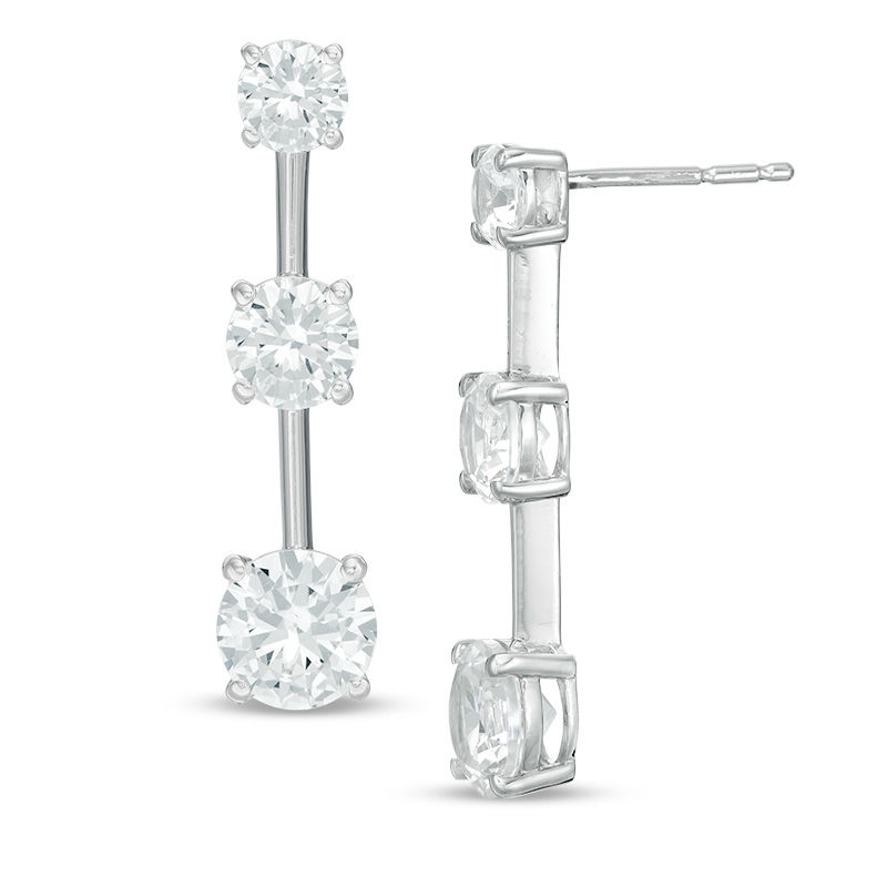 Lab-Created White Sapphire Three Stone Drop Earrings in Sterling Silver|Peoples Jewellers