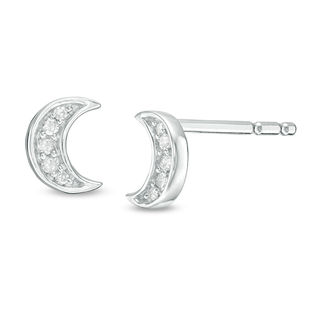 0.04 CT. T.W. Diamond Crescent Moon Stud Earrings in 10K White Gold