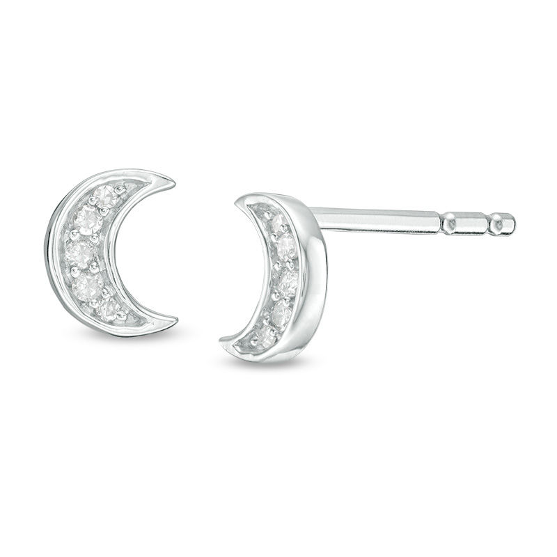 0.04 CT. T.W. Diamond Crescent Moon Stud Earrings in 10K White Gold|Peoples Jewellers