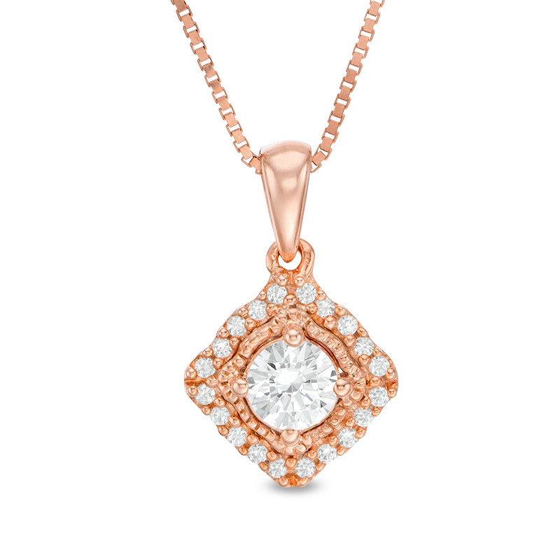 Main Image 1 of 0.32 CT. T.W. Certified Canadian Diamond Tilted Cushion Frame Vintage-Style Pendant in 10K Rose Gold (I/I1)