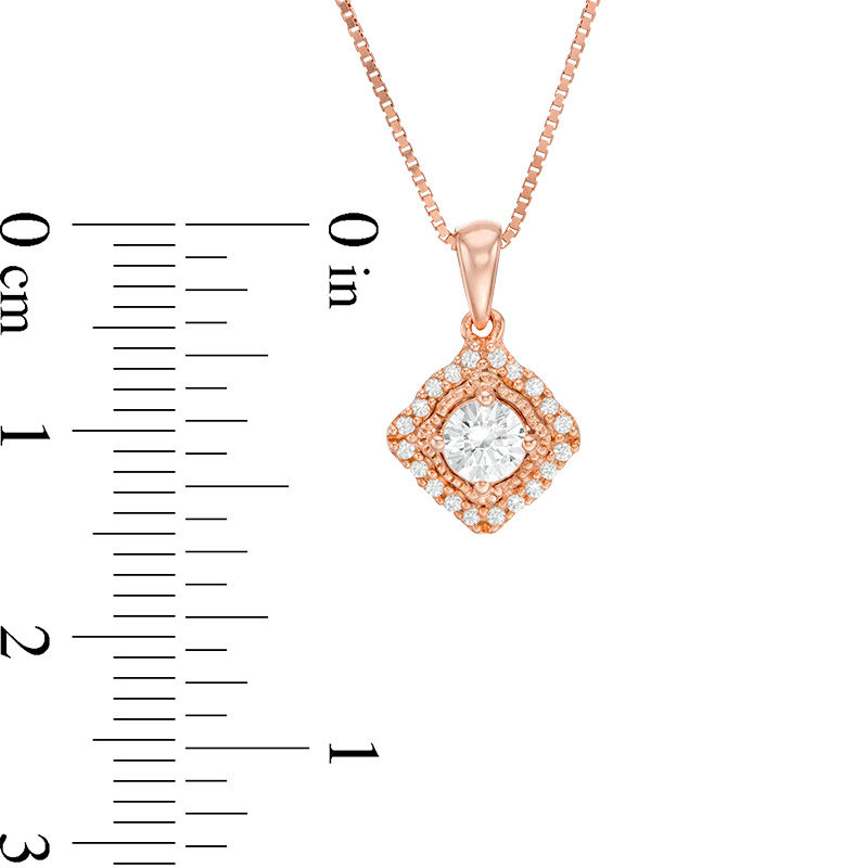 Main Image 2 of 0.32 CT. T.W. Certified Canadian Diamond Tilted Cushion Frame Vintage-Style Pendant in 10K Rose Gold (I/I1)
