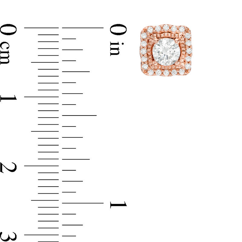 Main Image 2 of 0.63 CT. T.W. Certified Canadian Diamond Cushion Frame Vintage-Style Stud Earrings in 10K Rose Gold (I/I1)