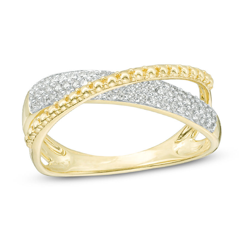 0.23 CT. T.W. Diamond and Beaded Crossover Ring in 10K Gold