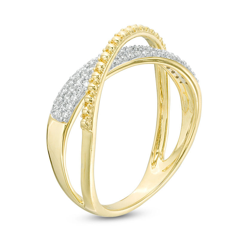 Main Image 2 of 0.23 CT. T.W. Diamond and Beaded Crossover Ring in 10K Gold