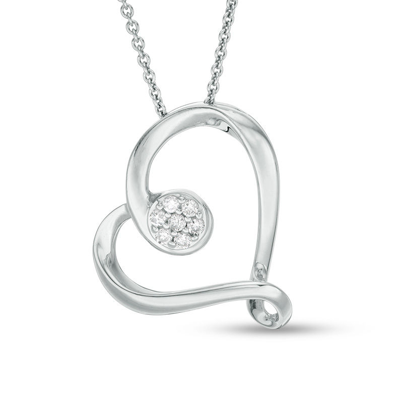 Main Image 1 of 0.10 CT. T.W. Composite Diamond Tilted Heart Pendant in Sterling Silver
