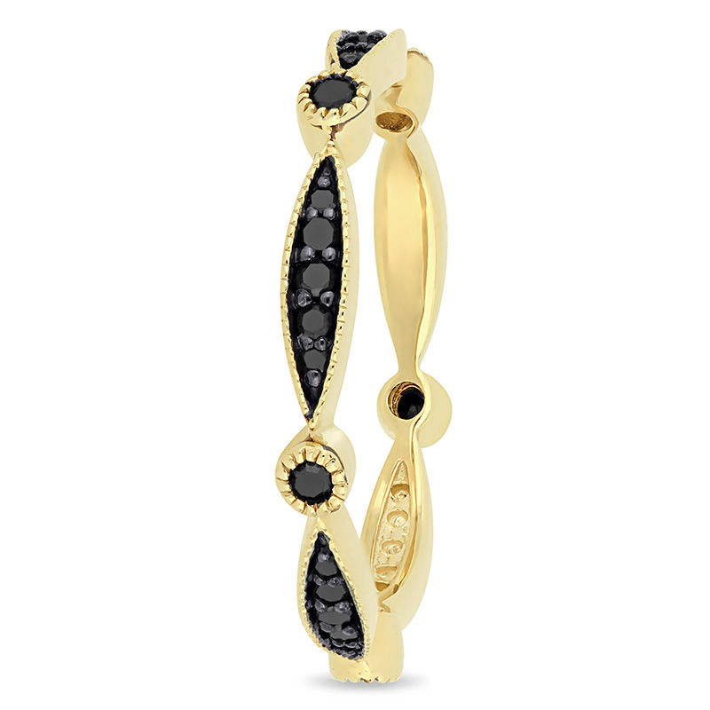 Main Image 3 of 0.24 CT. T.W. Black Diamond Alternating Marquise and Round Vintage-Style Stackable Band in 10K Gold