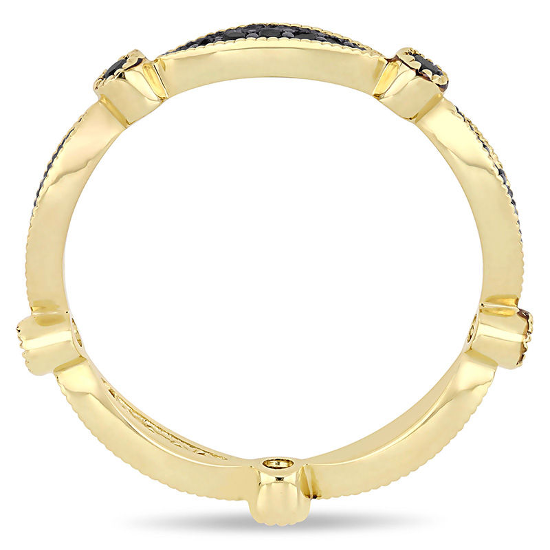 Main Image 4 of 0.24 CT. T.W. Black Diamond Alternating Marquise and Round Vintage-Style Stackable Band in 10K Gold