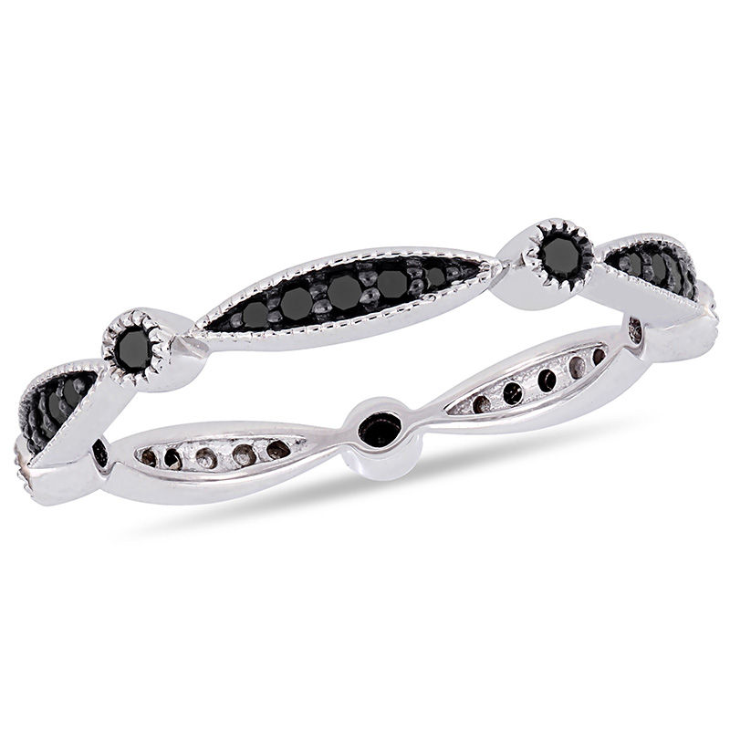 Main Image 1 of 0.24 CT. T.W. Black Diamond Alternating Marquise and Round Vintage-Style Stackable Band in 10K White Gold