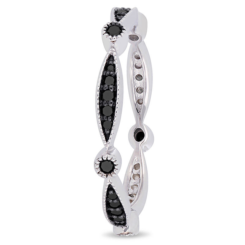 Main Image 3 of 0.24 CT. T.W. Black Diamond Alternating Marquise and Round Vintage-Style Stackable Band in 10K White Gold