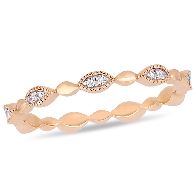Main Image 1 of 0.09 CT. T.W. Diamond Alternating Marquise Vintage-Style Stackable Band in 10K Rose Gold