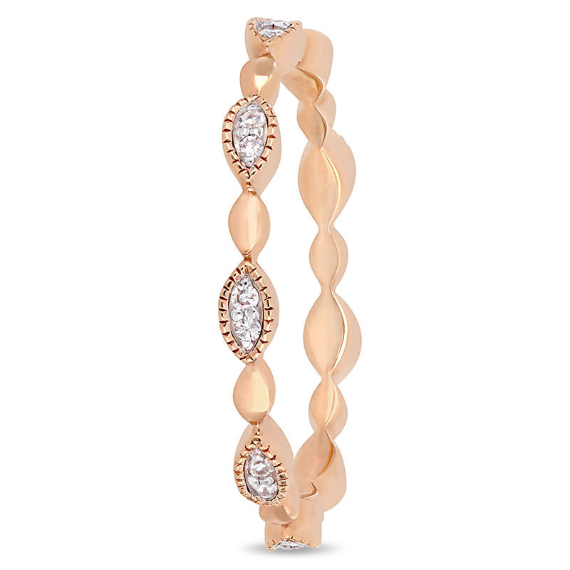 Main Image 3 of 0.09 CT. T.W. Diamond Alternating Marquise Vintage-Style Stackable Band in 10K Rose Gold