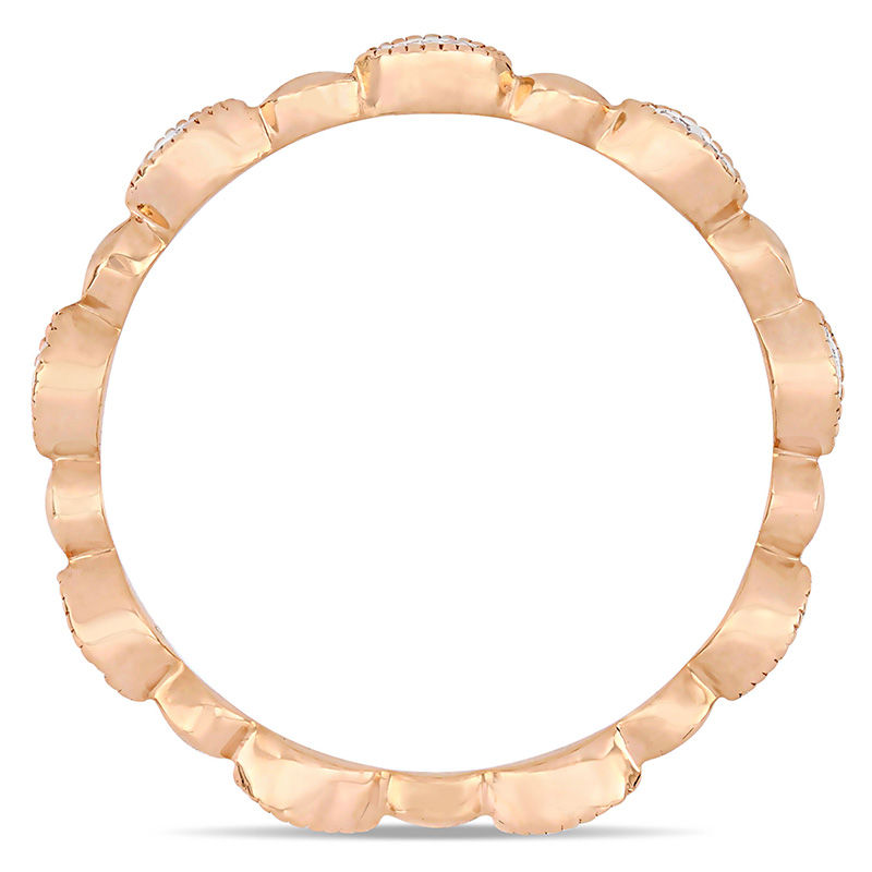 Main Image 4 of 0.09 CT. T.W. Diamond Alternating Marquise Vintage-Style Stackable Band in 10K Rose Gold
