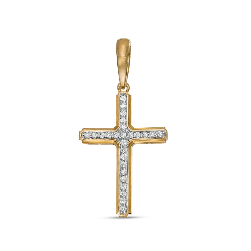 Men's 0.20 CT. T.W. Diamond Layered Cross Necklace Charm in 10K Gold|Peoples Jewellers