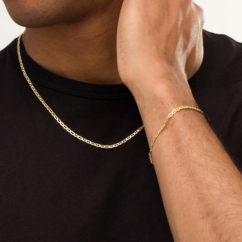 Italian Gold Men's 3.1mm Mariner Chain Necklace and Bracelet Set in 14K Gold