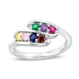 Mother's Birthstone Double Row Bypass Ring (3-7 Stones)