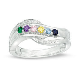 Mother's Birthstone and Diamond Accent Wave Ring (3-6 Stones)