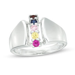 Mother's Birthstone Linear Open Shank Ring (3-6 Stones)