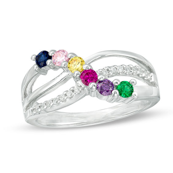 Mother's Birthstone and 1/10 CT. T.W. Diamond Crossover Ring (3-8