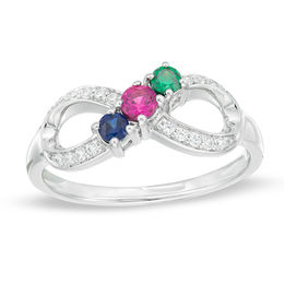 Mother's Birthstone and 1/15 CT. T.W. Diamond Infinity Ring (3 Stones)