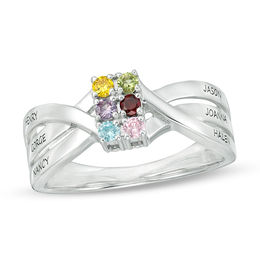 Mother's Birthstone Linear Double Row Twist Shank Ring (6 Stones and Names)