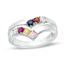 Mother's Birthstone Double Row Chevron Ring (3-7 Stones)
