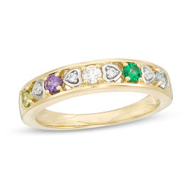 Mother's Birthstone and Diamond Accent Sideways Hearts Ring (1-5 Stones)