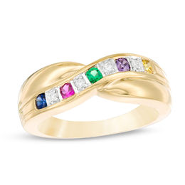Mother's Birthstone and Diamond Accent Criss-Cross Ring (3-5 Stones)