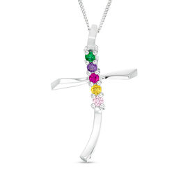 Mother's Birthstone Curvy Cross Pendant (2-7 Stones)