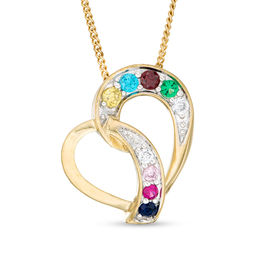 Mother's Birthstone Abstract Tilted Heart Pendant (3-9 Stones)