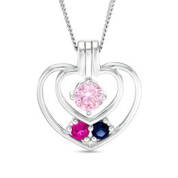 Mother's Birthstone Double Heart Pendant (2-8 Stones)
