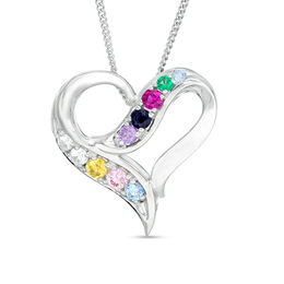 Mother's Birthstone Curvy Heart Pendant (3-9 Stones)