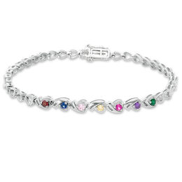 Mother's Birthstone and Diamond Accent Ribbon Link Bracelet (2-10 Stones and Names) - 7.25&quot;