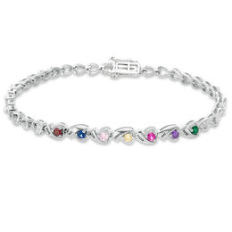 Mother's Birthstone and Diamond Accent Ribbon Link Bracelet (2-10 Stones and Names) - 7.25"