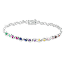 Mothers' Birthstone and Diamond Accent Scroll Bracelet (2-10 Stones and Names) - 7.25&quot;