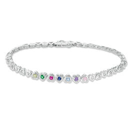 Mother's Birthstone and Diamond Accents Heart Link Bracelet (2-10 Stones) - 7.25&quot;
