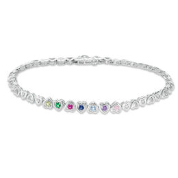 Mother's Birthstone and Diamond Accents Heart Link Bracelet (2-10 Stones) - 7.25"